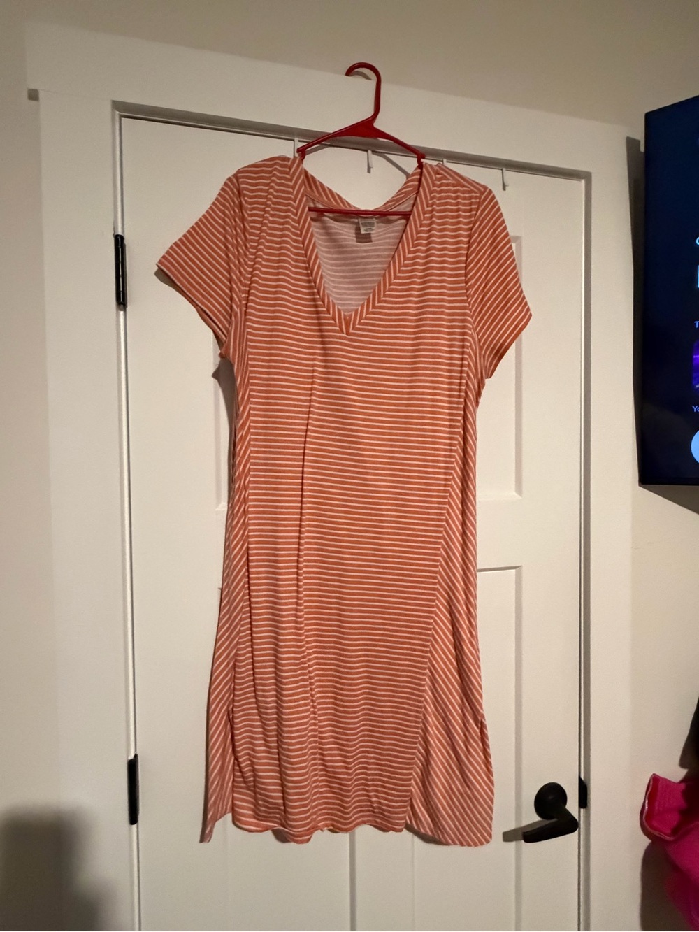 west loop Coral and White Striped V-Neck Midi Dress